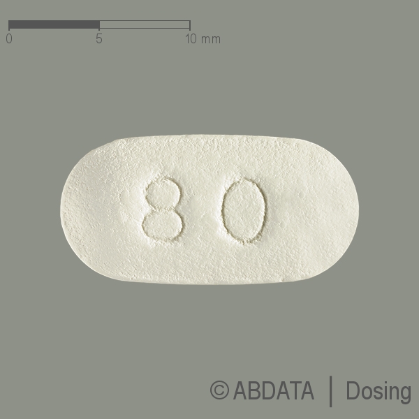 Produktabbildungen für ATORVASTATIN Aristo 80 mg Filmtabletten in der Vorder-, Hinter- und Seitenansicht.