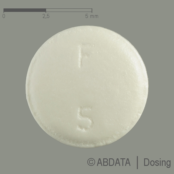 Produktabbildungen für PROSMIN 5 mg Filmtabletten in der Vorder-, Hinter- und Seitenansicht.