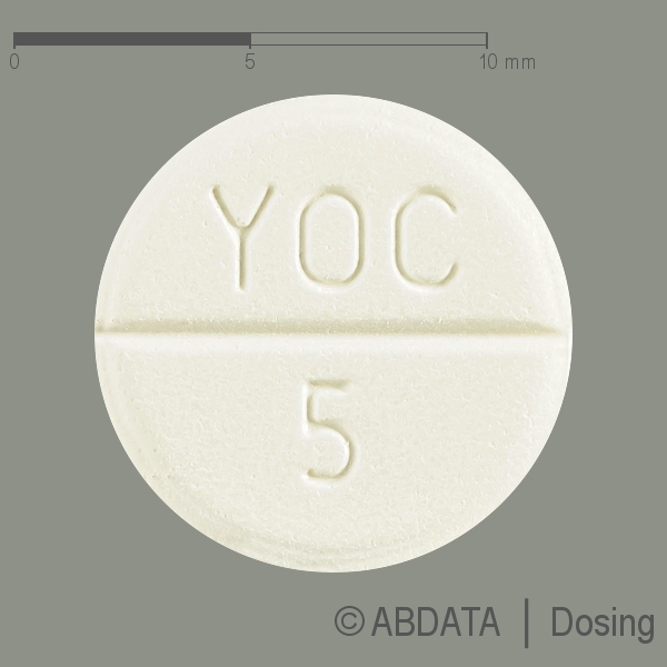 Produktabbildungen für YOCON GLENWOOD 5 mg Tabletten in der Vorder-, Hinter- und Seitenansicht.