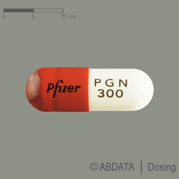 Produktabbildungen für PREGABALIN Pfizer 300 mg Hartkapseln in der Vorder-, Hinter- und Seitenansicht.