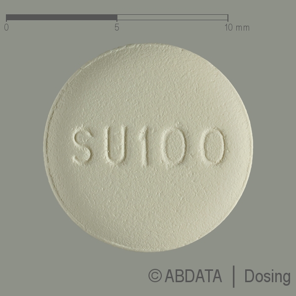 Produktabbildungen für SUMATRIPTAN STADA 100 mg Filmtabletten in der Vorder-, Hinter- und Seitenansicht.