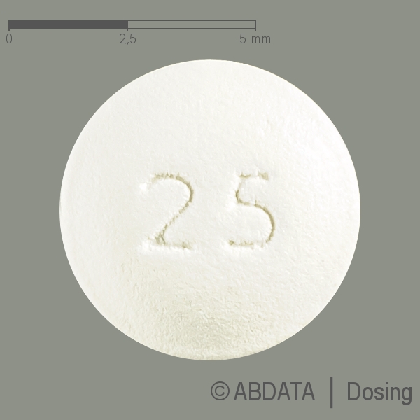 Produktabbildungen für ERLOTINIB Zentiva 25 mg Filmtabletten in der Vorder-, Hinter- und Seitenansicht.