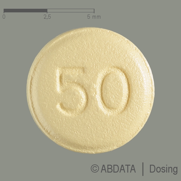 Produktabbildungen für TOPAMAX 50 mg Filmtabletten in der Vorder-, Hinter- und Seitenansicht.