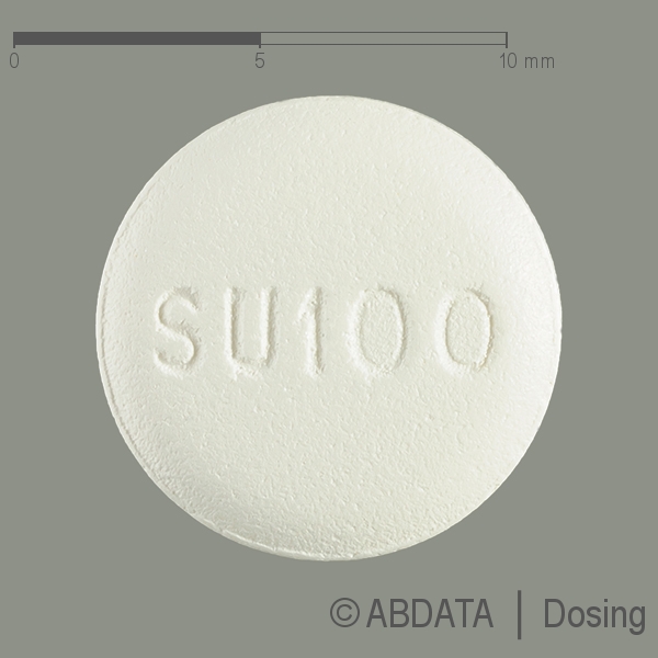 Produktabbildungen für SUMATRIPTAN dura 100 mg Filmtabletten in der Vorder-, Hinter- und Seitenansicht.