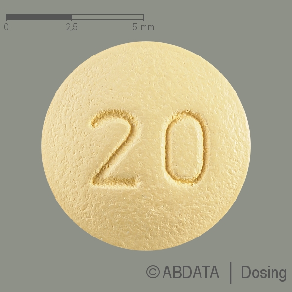 Produktabbildungen für DOPTELET 20 mg Filmtabletten in der Vorder-, Hinter- und Seitenansicht.