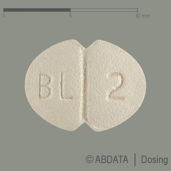 Produktabbildungen für BISOPROLOL Mylan 2,5 mg Filmtabletten in der Vorder-, Hinter- und Seitenansicht.