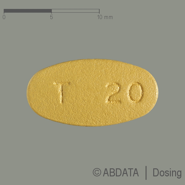 Produktabbildungen für TADALAFIL Hennig 20 mg Filmtabletten in der Vorder-, Hinter- und Seitenansicht.