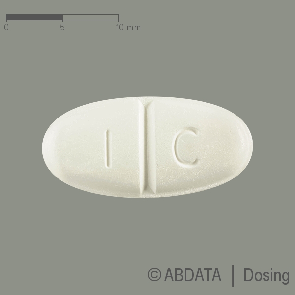 Produktabbildungen für ESLICARBAZEPIN beta 800 mg Tabletten in der Vorder-, Hinter- und Seitenansicht.