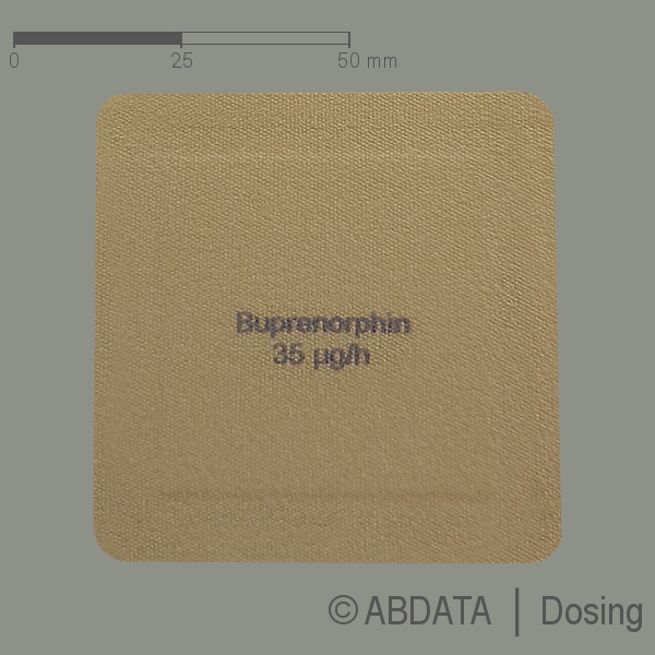 Produktabbildungen für BUPRENORPHIN Glenmark 35 μg/h tr.Pfl. 20 mg/Pfl.4T in der Vorder-, Hinter- und Seitenansicht.