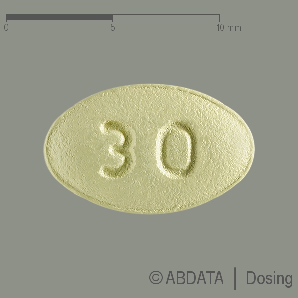 Produktabbildungen für CINACALCET Ascend 30 mg Filmtabletten in der Vorder-, Hinter- und Seitenansicht.