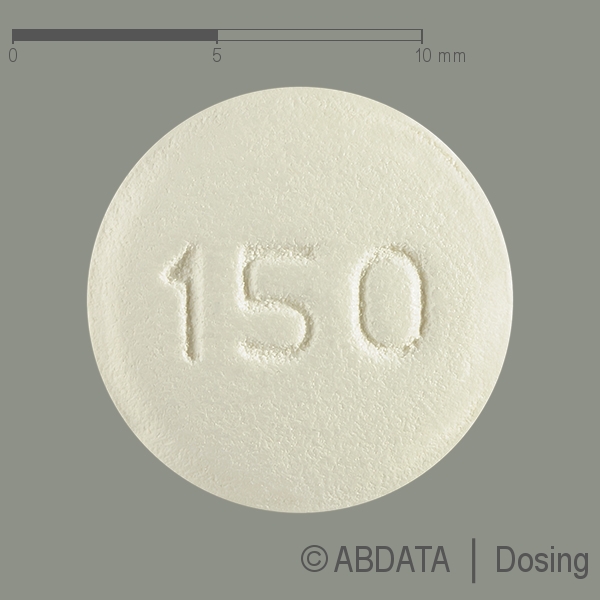 Produktabbildungen für ERLOTINIB Glenmark 150 mg Filmtabletten in der Vorder-, Hinter- und Seitenansicht.