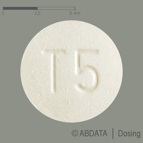 Produktabbildungen für THIAMAZOL 5 mg HEXAL Tabletten in der Vorder-, Hinter- und Seitenansicht.
