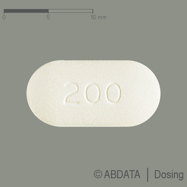Produktabbildungen für QUETIAPIN-1A Pharma 200 mg Retardtabletten in der Vorder-, Hinter- und Seitenansicht.