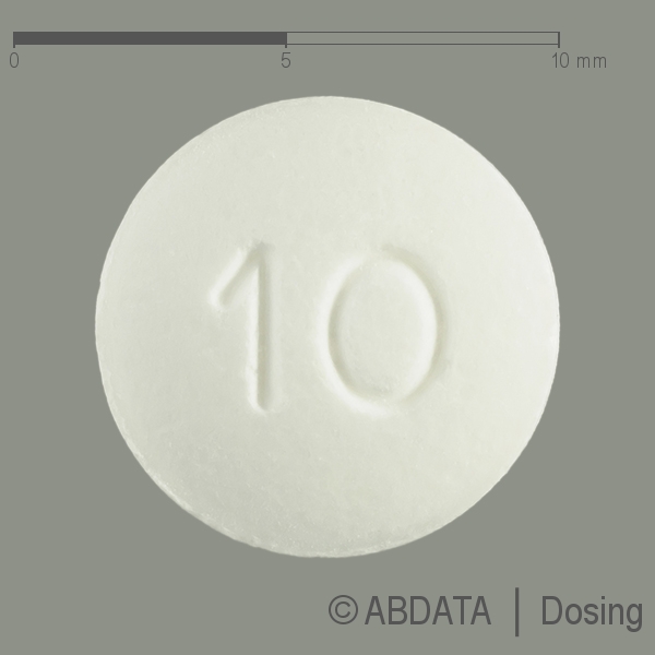 Produktabbildungen für MAVENCLAD 10 mg Tabletten in der Vorder-, Hinter- und Seitenansicht.