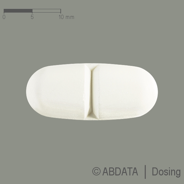 Produktabbildungen für ESLICARBAZEPIN neuraxpharm 1200 mg Tabletten in der Vorder-, Hinter- und Seitenansicht.