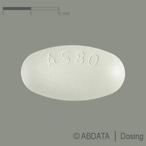 Produktabbildungen für ATORVASTATIN BASICS 80 mg Filmtabletten in der Vorder-, Hinter- und Seitenansicht.