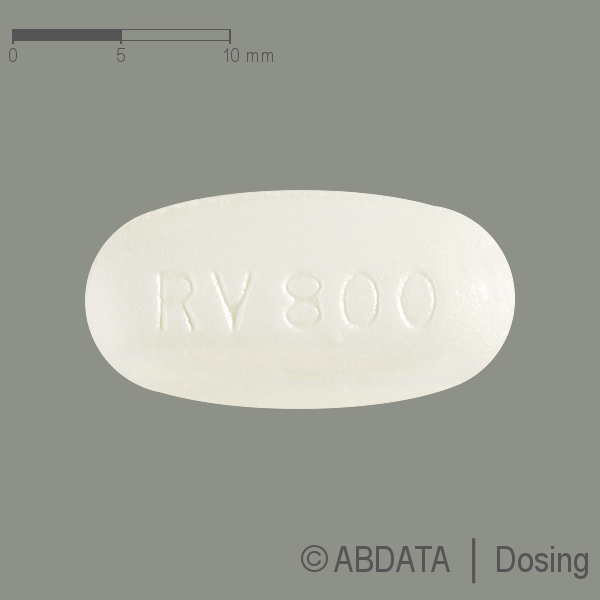 Produktabbildungen für RENVELA 800 mg Filmtabletten in der Vorder-, Hinter- und Seitenansicht.