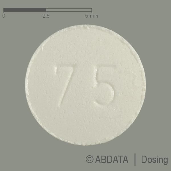 Produktabbildungen für L-THYROXIN Aristo 75 Mikrogramm Tabletten in der Vorder-, Hinter- und Seitenansicht.