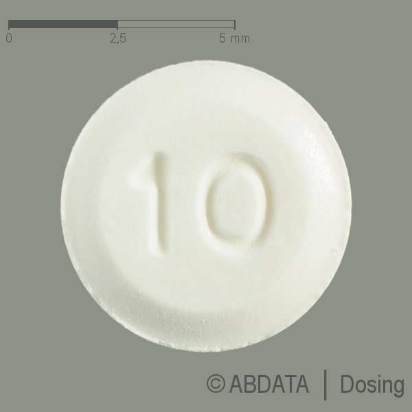 Produktabbildungen für PRAXITEN 10 mg Tabletten in der Vorder-, Hinter- und Seitenansicht.