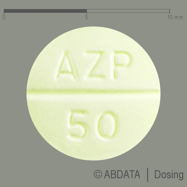 Produktabbildungen für AZATHIOPRIN Juta 50 mg Tabletten in der Vorder-, Hinter- und Seitenansicht.