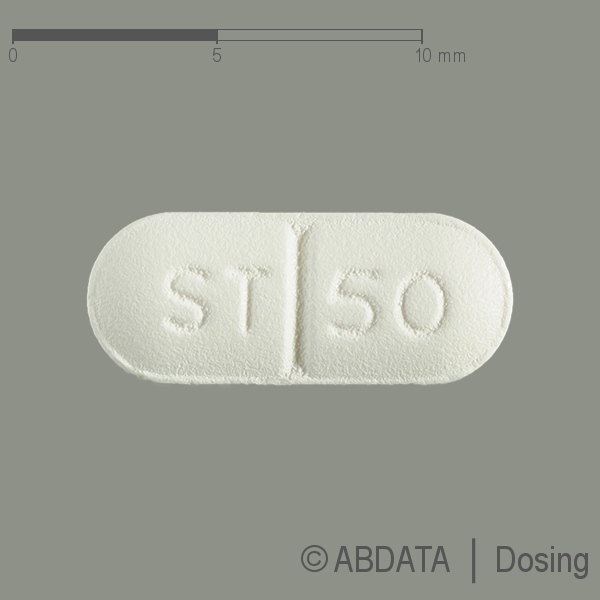 Produktabbildungen für SERTRALIN dura 50 mg Filmtabletten in der Vorder-, Hinter- und Seitenansicht.