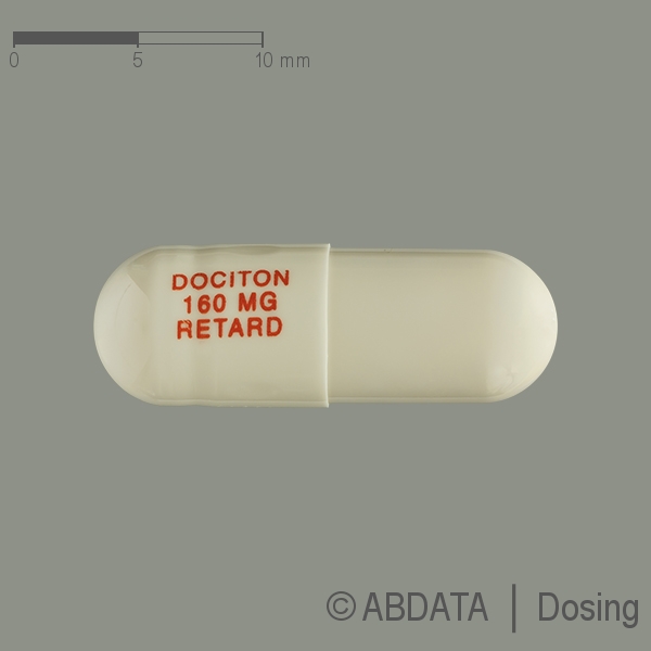 Produktabbildungen für DOCITON 160 mg retard Kapseln in der Vorder-, Hinter- und Seitenansicht.
