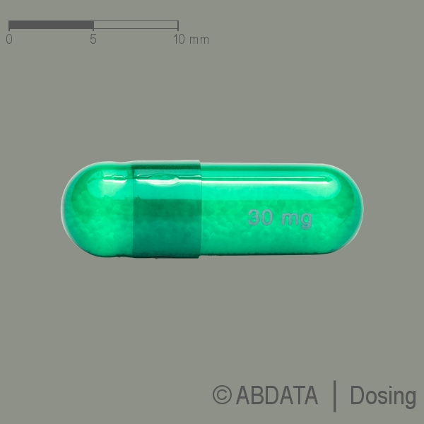 Produktabbildungen für CAPROS akut 30 mg Kapseln in der Vorder-, Hinter- und Seitenansicht.