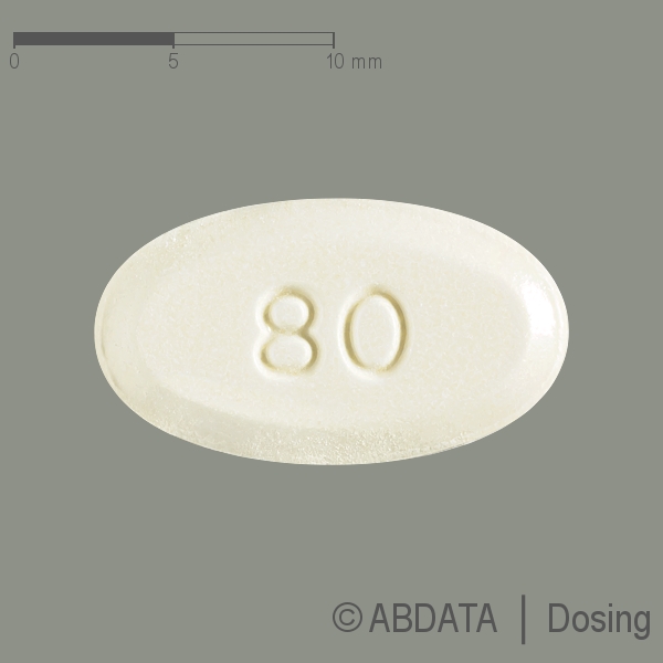 Produktabbildungen für TELMISARTAN HEXAL 80 mg Tabletten in der Vorder-, Hinter- und Seitenansicht.