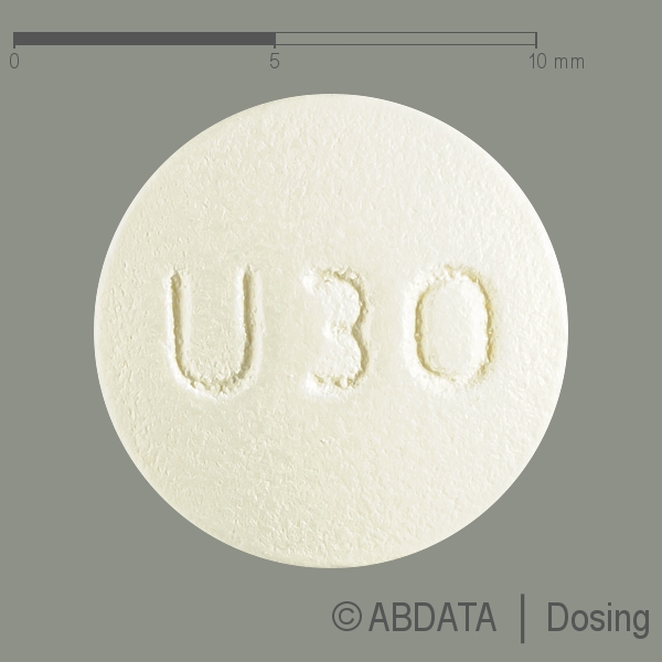 Produktabbildungen für ULIPRISTALACETAT STADA 30 mg Filmtabletten in der Vorder-, Hinter- und Seitenansicht.