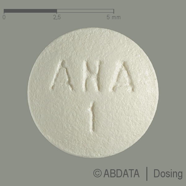 Produktabbildungen für ANABLOCK 1 mg Filmtabletten in der Vorder-, Hinter- und Seitenansicht.