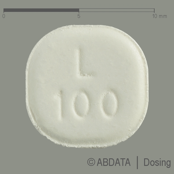 Produktabbildungen für LAMOTRIGIN AbZ 100 mg Tbl.z.Herst.e.Susp.z.Einn. in der Vorder-, Hinter- und Seitenansicht.