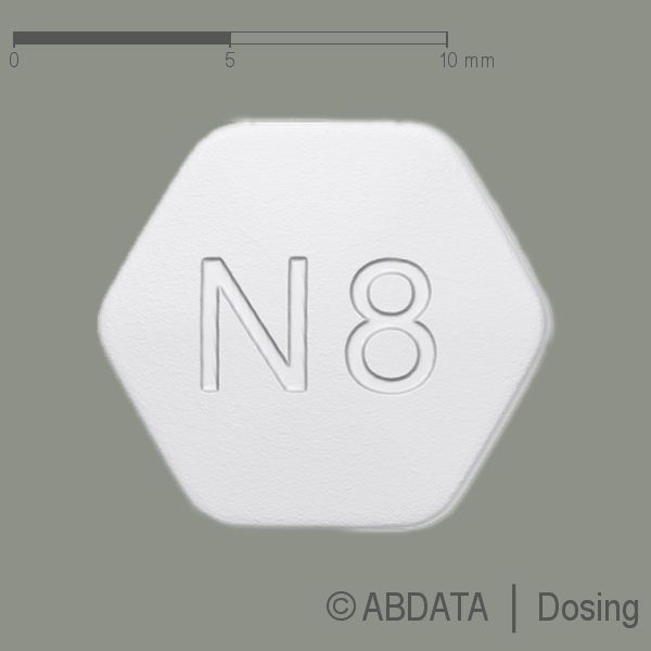 Produktabbildungen für SUBOXONE 8 mg/2 mg Sublingualtabletten in der Vorder-, Hinter- und Seitenansicht.