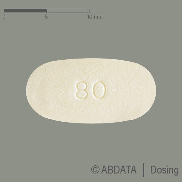 Produktabbildungen für TELMISARTAN HEXAL comp 80 mg/12,5 mg Filmtabletten in der Vorder-, Hinter- und Seitenansicht.