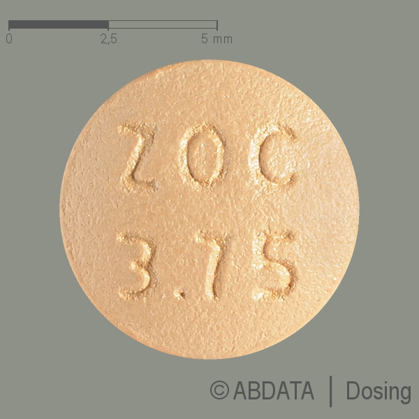 Produktabbildungen für ZOPICLON-1A Pharma 3,75 mg Filmtabletten in der Vorder-, Hinter- und Seitenansicht.