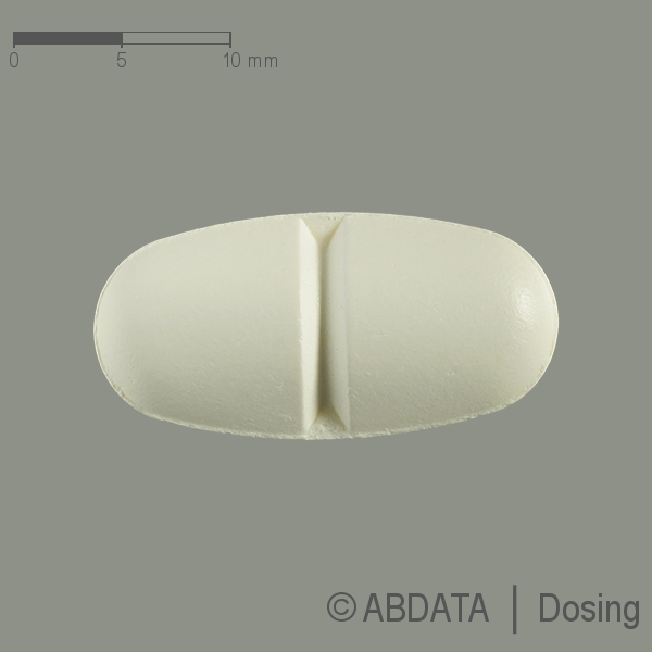 Produktabbildungen für AMOXICILLIN AbZ 1000 mg Filmtabletten in der Vorder-, Hinter- und Seitenansicht.