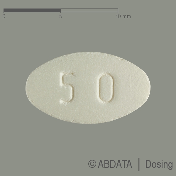 Produktabbildungen für LOSARTAN-ratiopharm 50 mg Filmtabletten in der Vorder-, Hinter- und Seitenansicht.