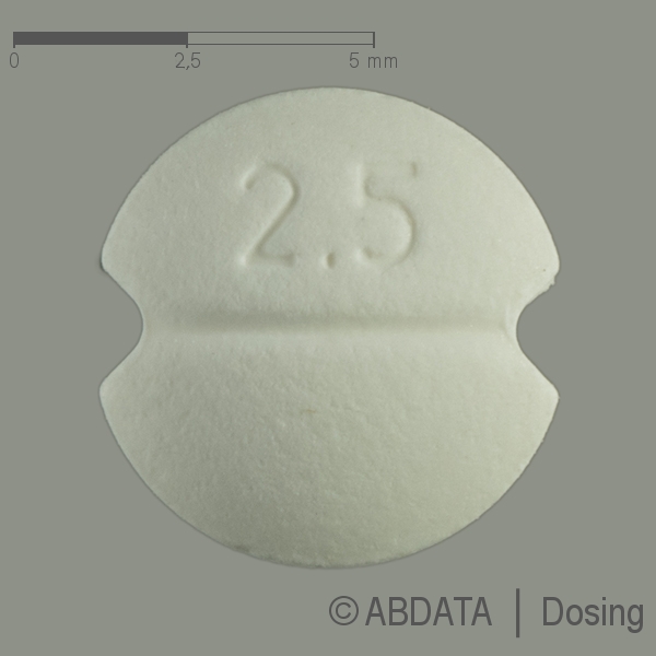 Produktabbildungen für LISINOPRIL STADA 2,5 mg Tabletten in der Vorder-, Hinter- und Seitenansicht.