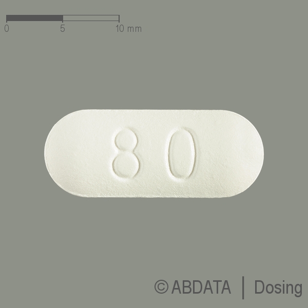 Produktabbildungen für ATORVASTATIN AXiromed 80 mg Filmtabletten in der Vorder-, Hinter- und Seitenansicht.