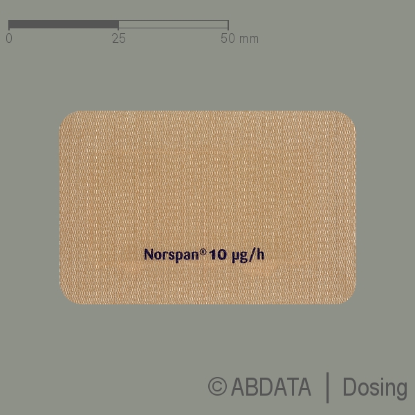 Produktabbildungen für NORSPAN 10 Mikrogramm/h transd.Pfl.10mg/Pfl.7 Tage in der Vorder-, Hinter- und Seitenansicht.