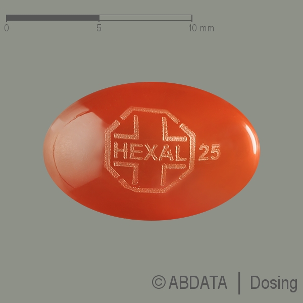 Produktabbildungen für CICLOSPORIN HEXAL 25 mg Kapseln in der Vorder-, Hinter- und Seitenansicht.