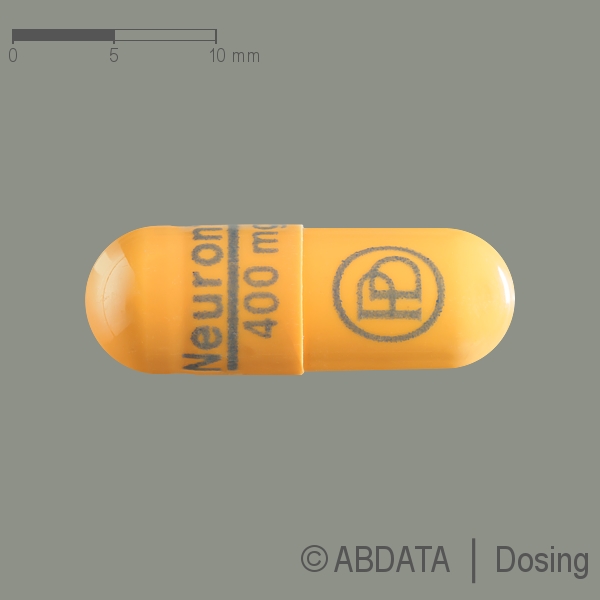 Produktabbildungen für NEURONTIN 400 mg Hartkapseln in der Vorder-, Hinter- und Seitenansicht.