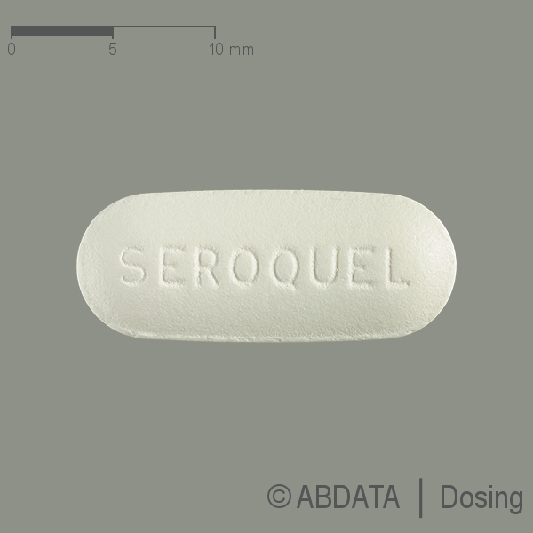 Produktabbildungen für SEROQUEL 300 mg Filmtabletten in der Vorder-, Hinter- und Seitenansicht.