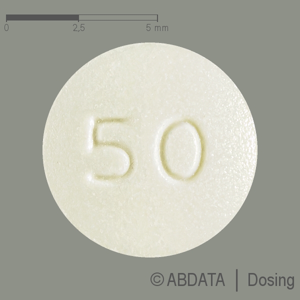 Produktabbildungen für QUETIAPIN-1A Pharma 50 mg Retardtabletten in der Vorder-, Hinter- und Seitenansicht.