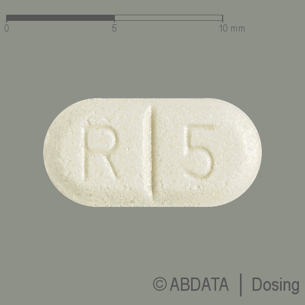 Produktabbildungen für RAMIPRIL-1A Pharma 5 mg Tabletten in der Vorder-, Hinter- und Seitenansicht.