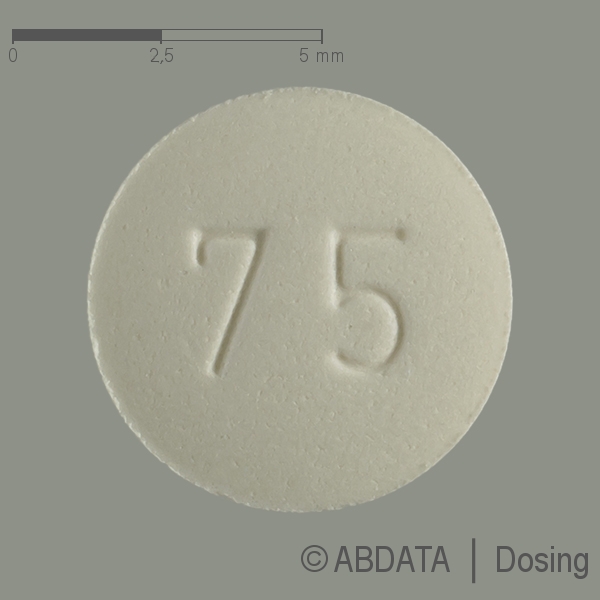 Produktabbildungen für L-THYROXIN beta 75 μg Tabletten in der Vorder-, Hinter- und Seitenansicht.