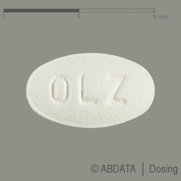 Produktabbildungen für OLANZAPIN beta 5 mg Filmtabletten in der Vorder-, Hinter- und Seitenansicht.