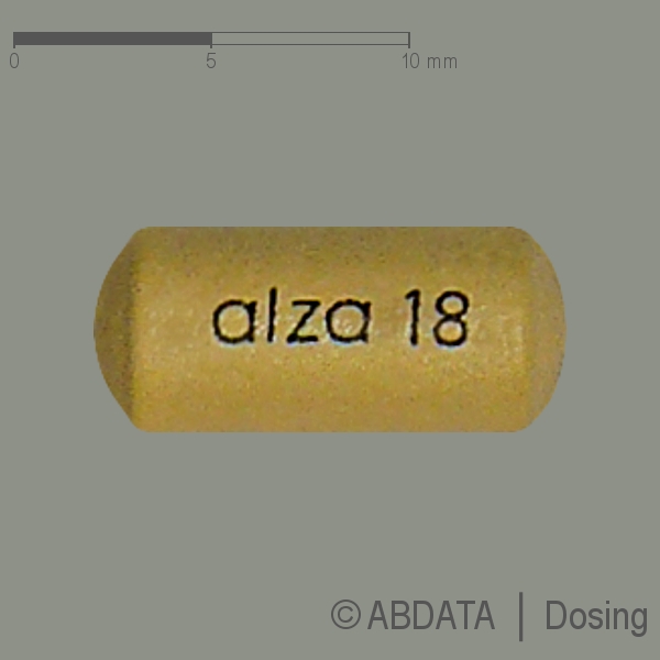 Produktabbildungen für CONCERTA 18 mg Retardtabletten in der Vorder-, Hinter- und Seitenansicht.