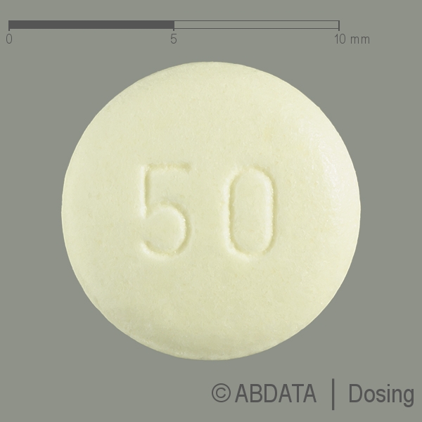 Produktabbildungen für AZAFALK 50 mg Filmtabletten in der Vorder-, Hinter- und Seitenansicht.
