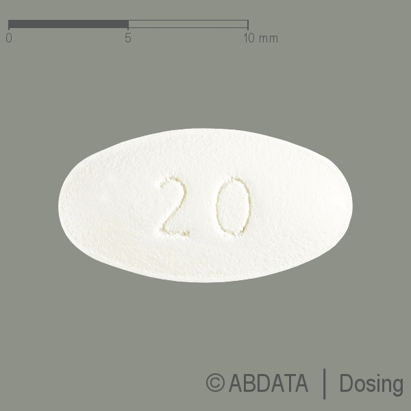 Produktabbildungen für SORTIS 20 mg Filmtabletten in der Vorder-, Hinter- und Seitenansicht.