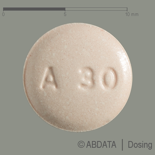 Produktabbildungen für ARIPIPAN 30 mg Tabletten in der Vorder-, Hinter- und Seitenansicht.